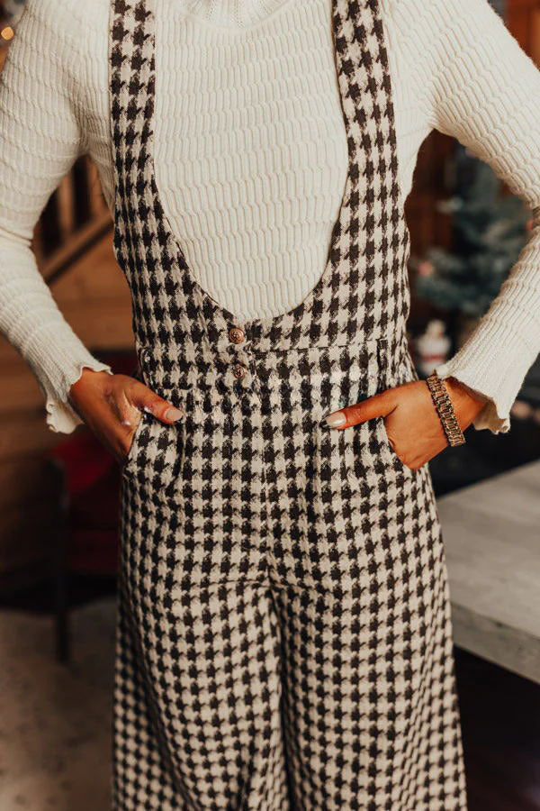 Dreaming of Soho Houndstooth Front Pocket Wide Leg Jumpsuit