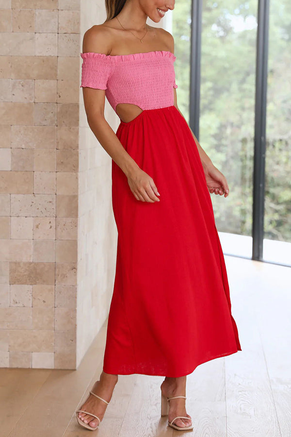 Live with Sunshine Colorblock Smocked Cutout Midi Dress