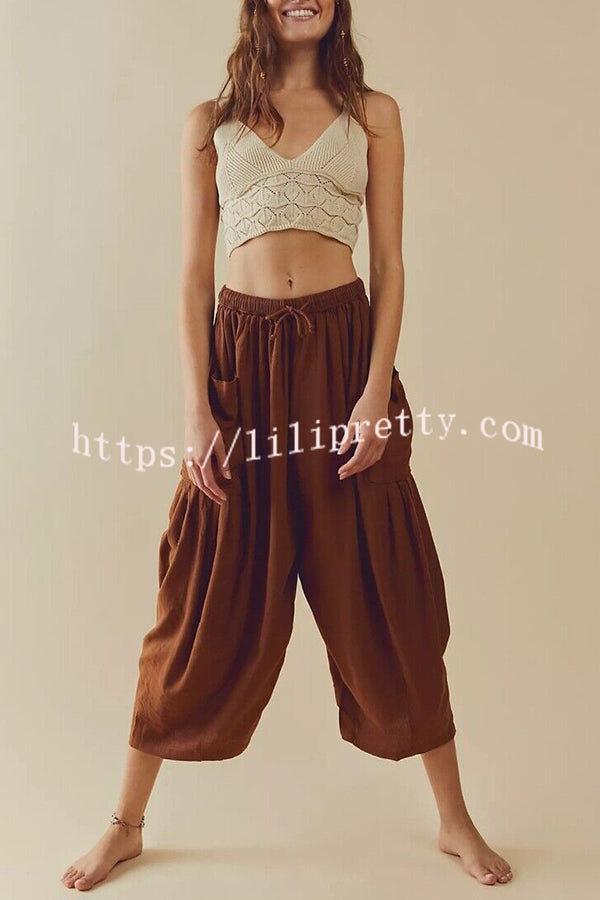 Fashion Temperament Elastic Waist Pleated Wide Leg Pants