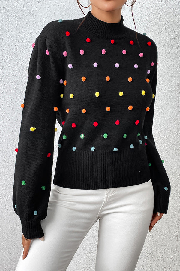 Karla Colorful Thread Ball Patchwork Crew Neck Pullover Sweater