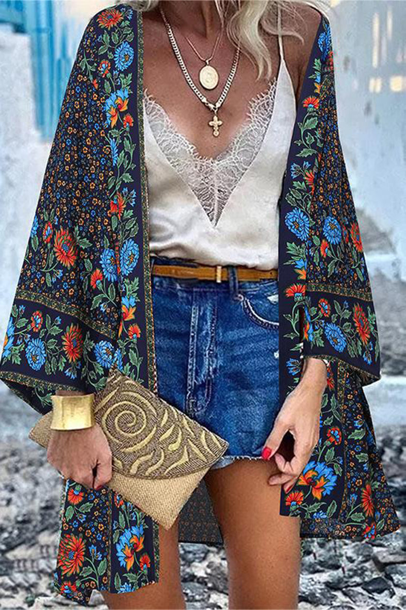 College Print Patchwork Cardigan Collar Outerwear