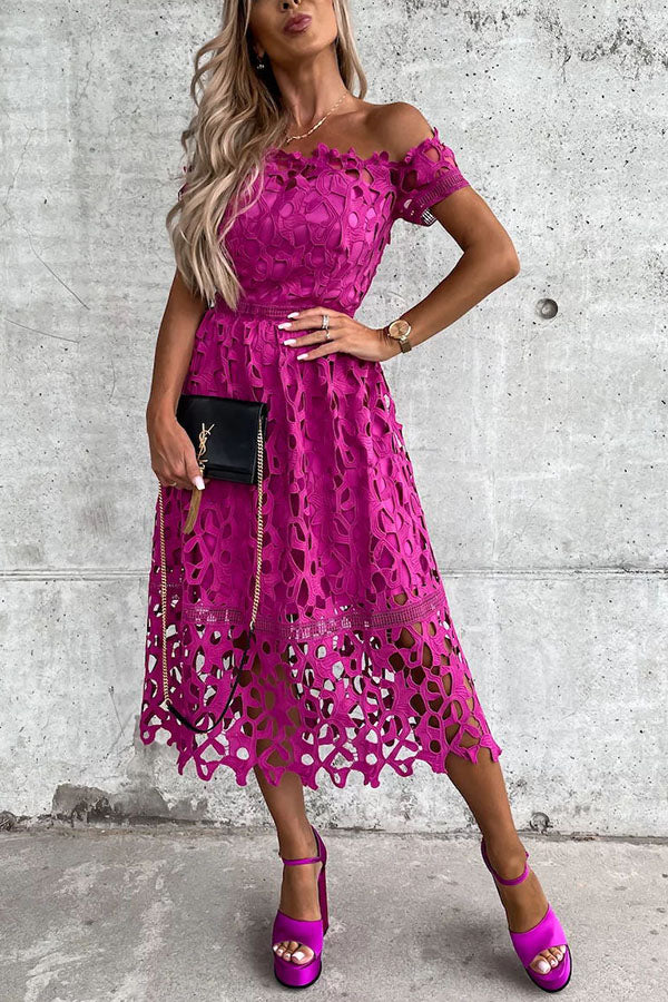 Dream Date Off Shoulder Crochet Lace Midi Dress