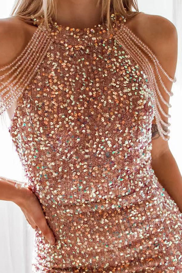 Hollywood Star Rhinestone Shoulder Party Dress