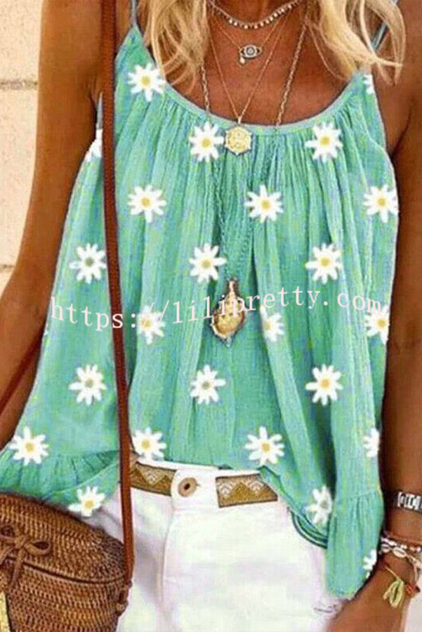 Summer Lady's Daisy Print Camisole Top