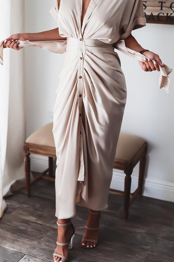 Amazing, Satin Button Down Style Drape Dress