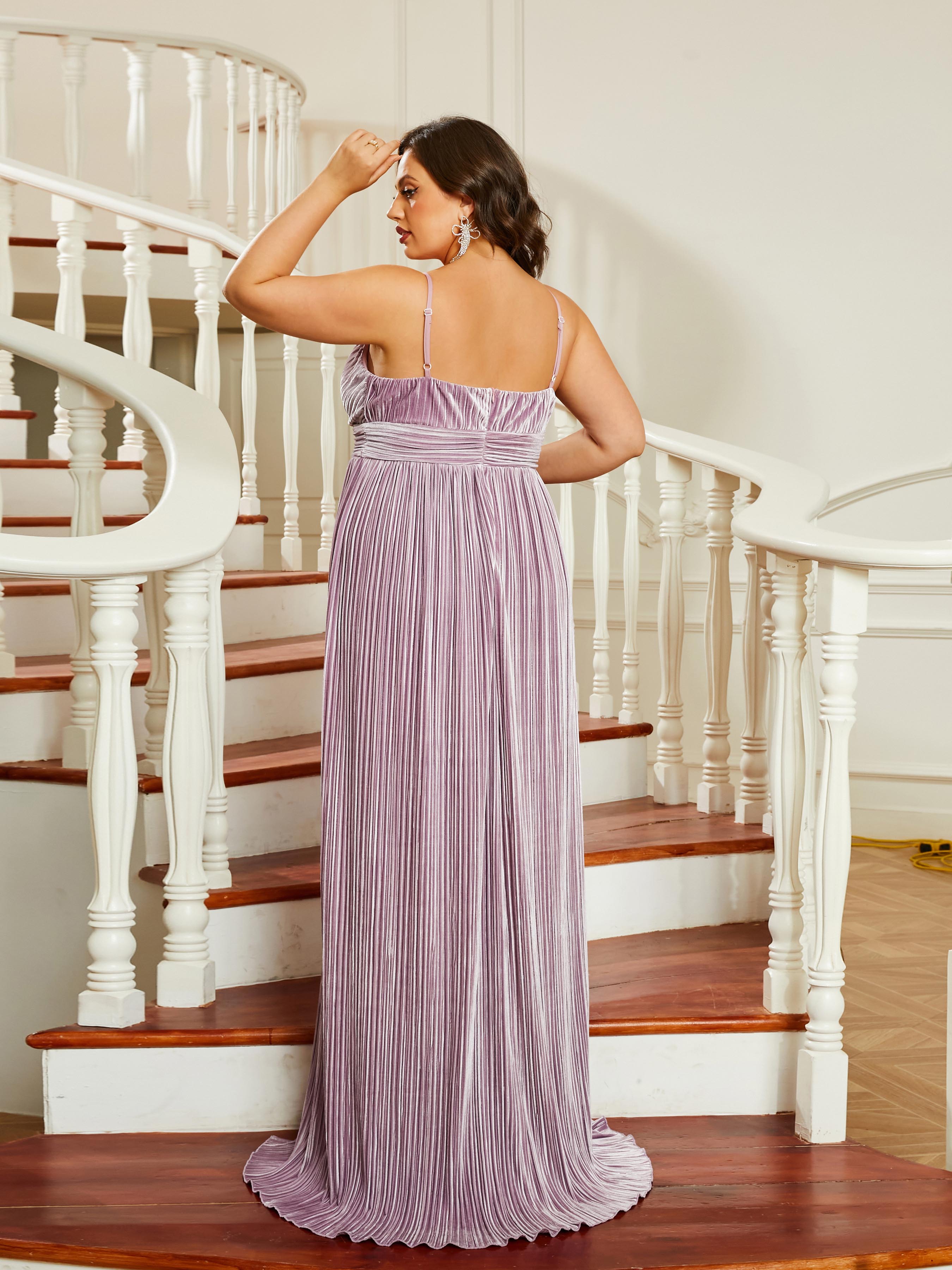 Plus Size Spaghetti V-Neck A-Line Backless Prom Dress PRJ10362