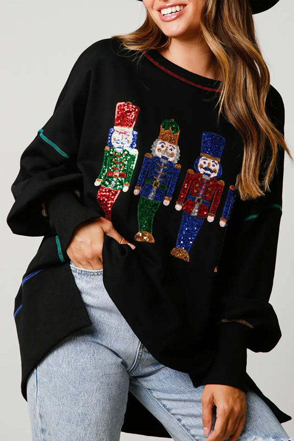 Adorable Nutcracker March Sequin Pullover Sweatshirt