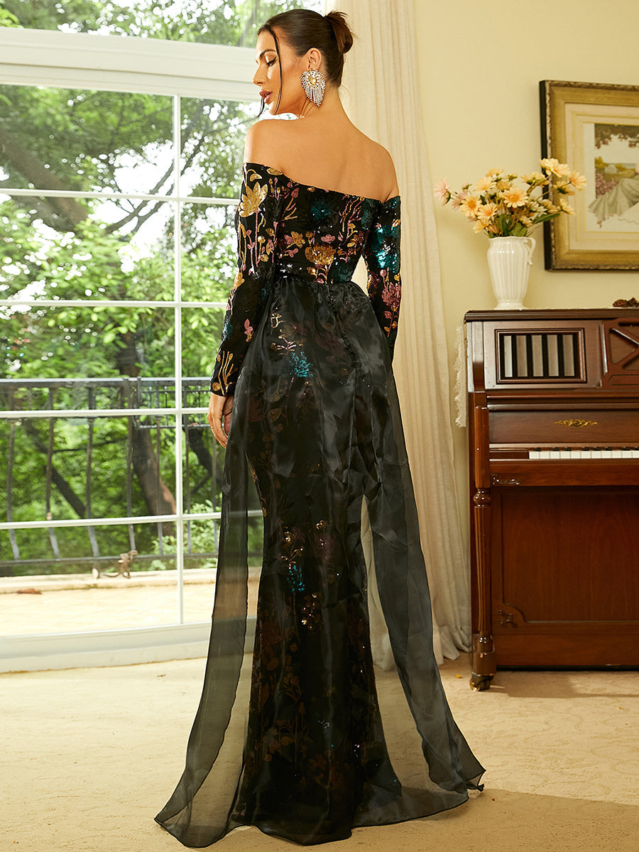 Off Shoulder Multicolor Draped Formal Evening Gown XJ1976