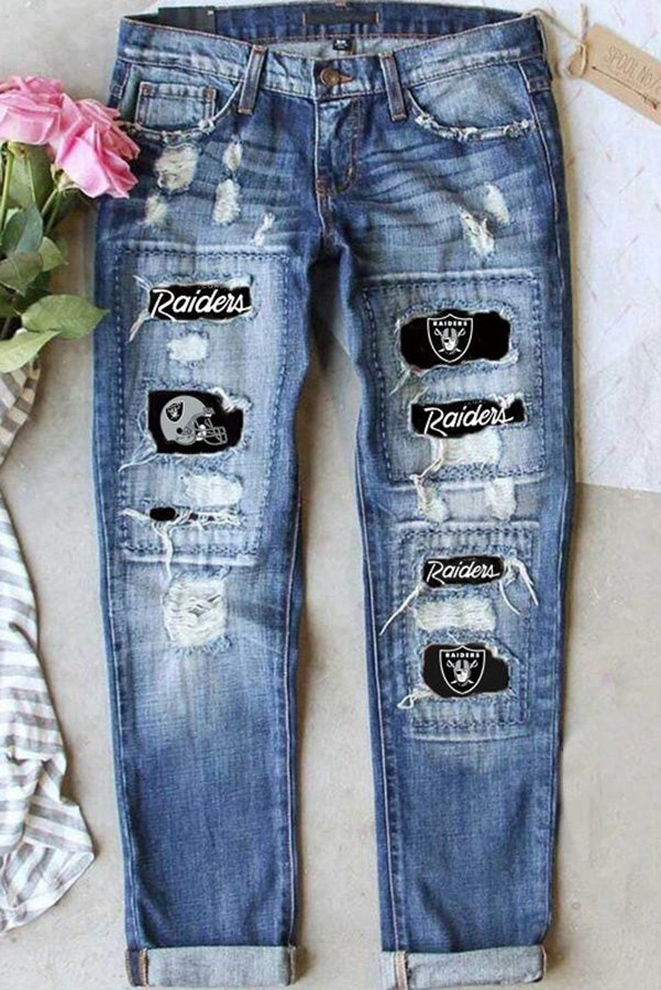 Distressed Printed Street Contrast Hip Hop Style Jeans