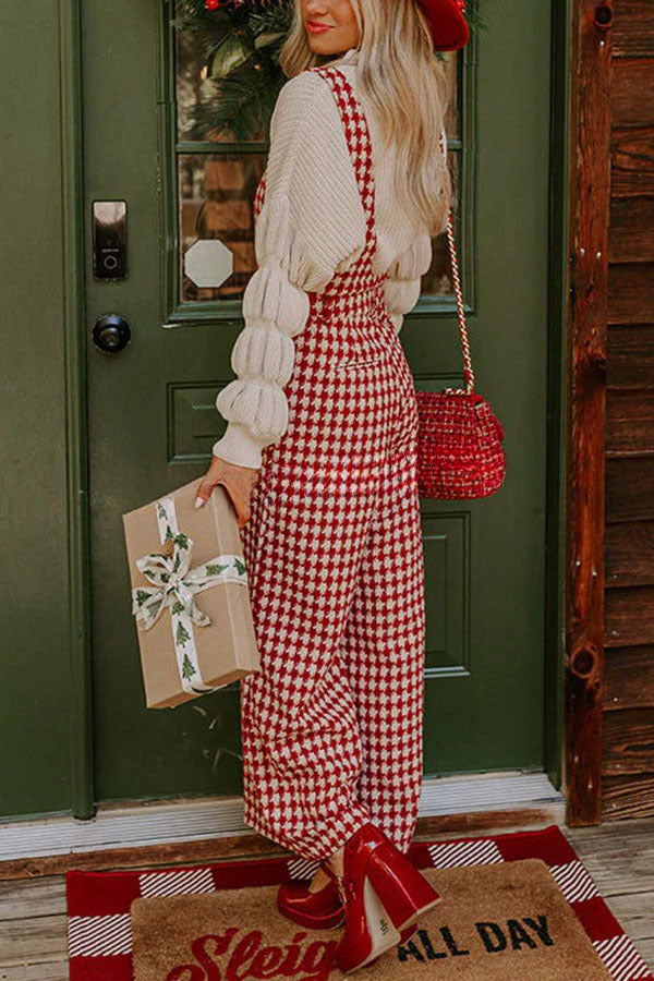 Dreaming of Soho Houndstooth Front Pocket Wide Leg Jumpsuit