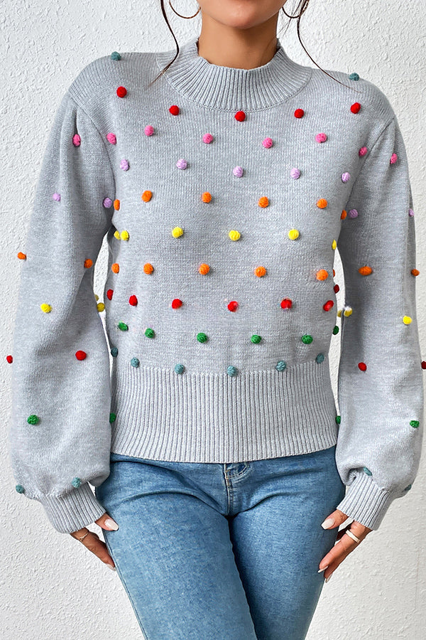 Karla Colorful Thread Ball Patchwork Crew Neck Pullover Sweater