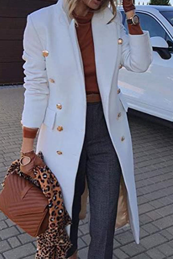 Coming In With Confidence Lapel Buttoned Pocket Long Sleeve Coat