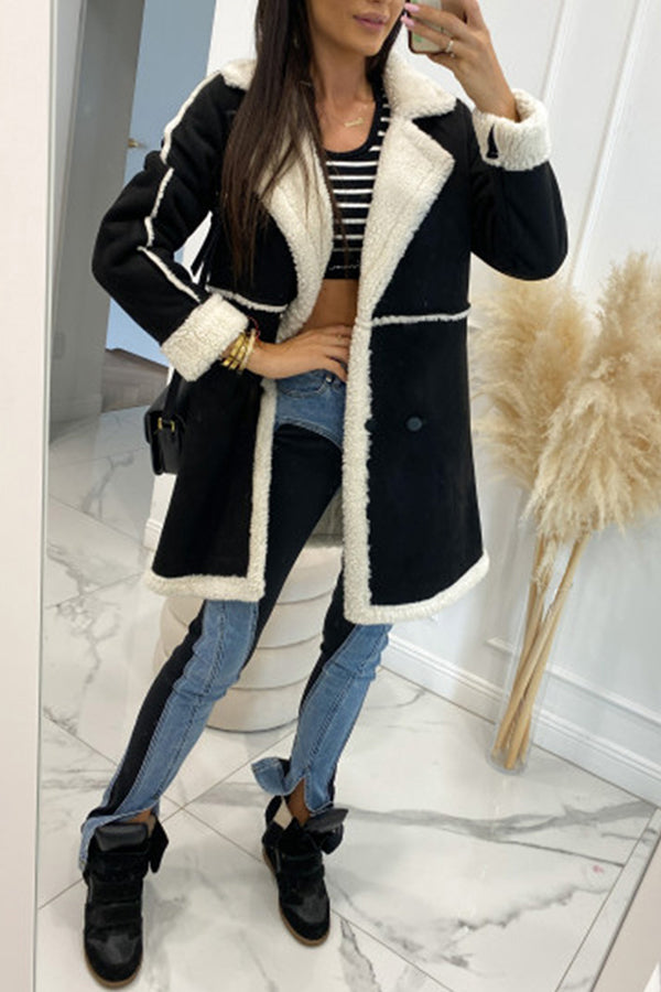 Single Breasted Multi Button Solid Color Long Sleeved Sherpa Coat