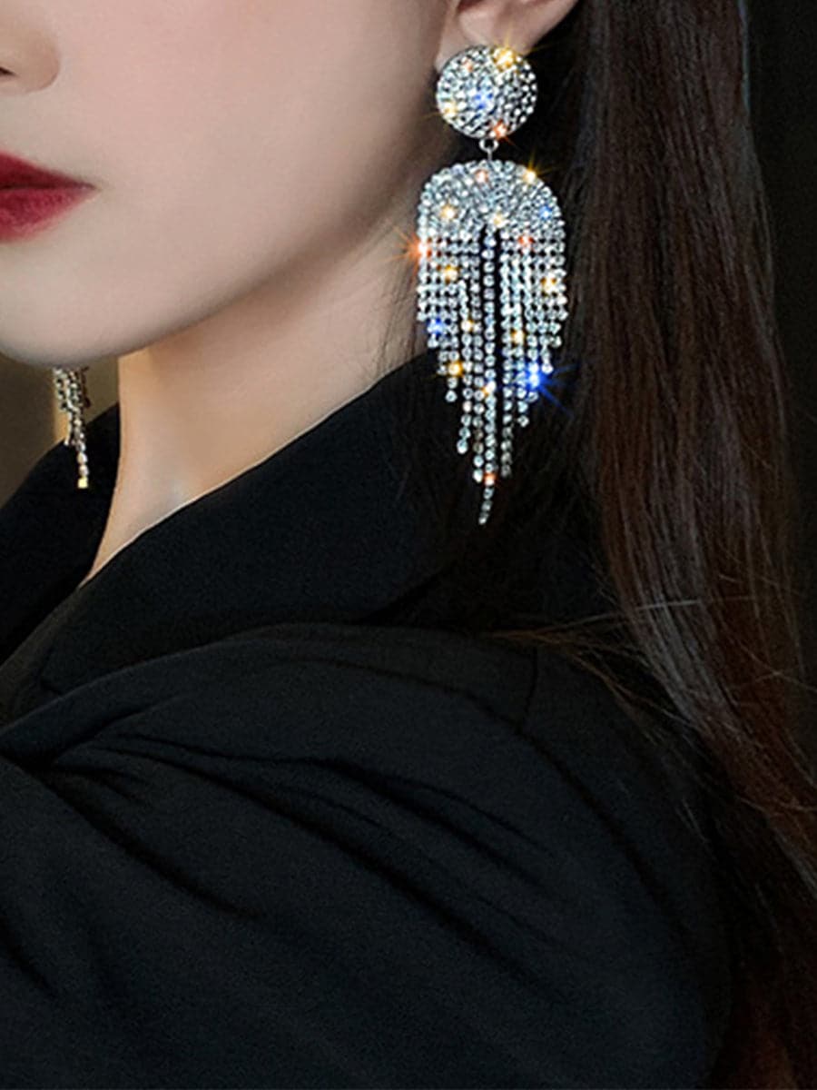 Tassel Inlay Stone Long Drop Earrings MSE101021