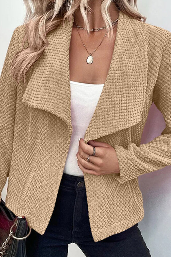 Lapel Solid Color Long Sleeve Buttonless Coat