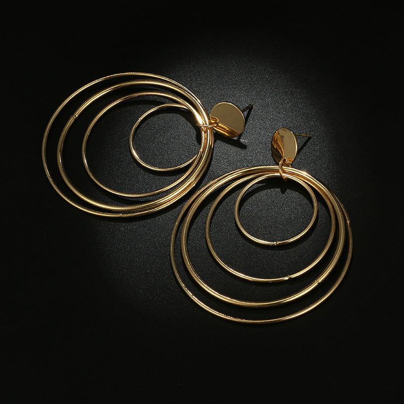 Layered Geometric Hoop Gold Earrings