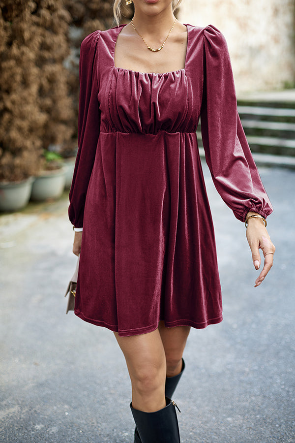 Velvet Square Neck High Waist Mini Dress