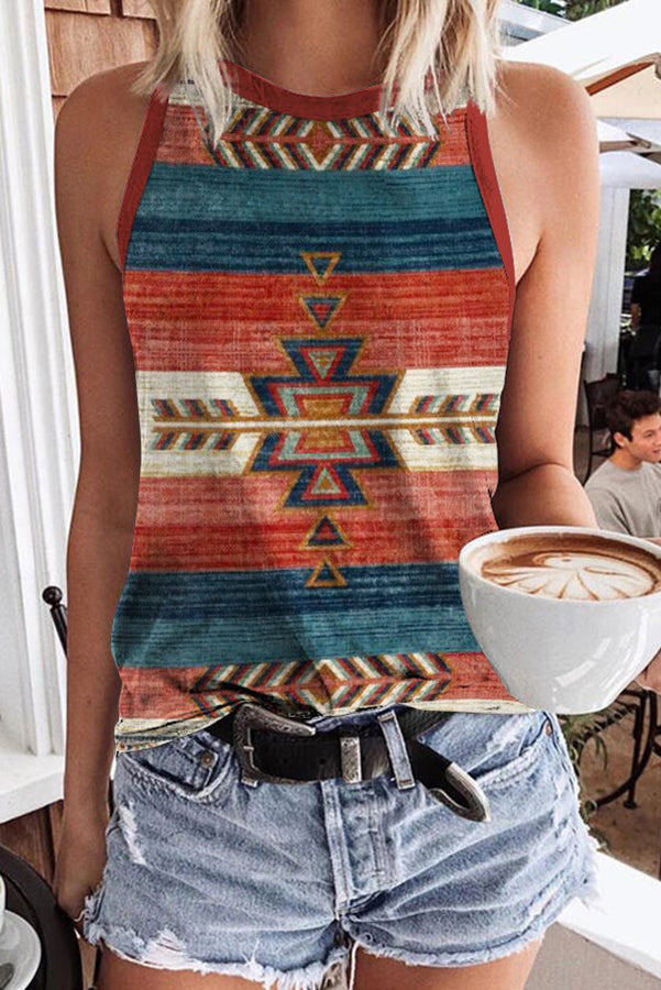 Kristina Ethnic Geometric Hippie Print Knit Tank Top