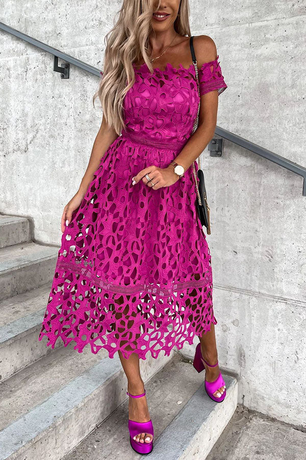 Dream Date Off Shoulder Crochet Lace Midi Dress