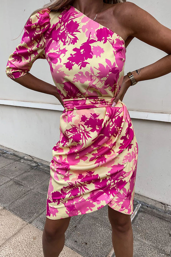 Promise of Sunshine Floral One Shoulder Dress