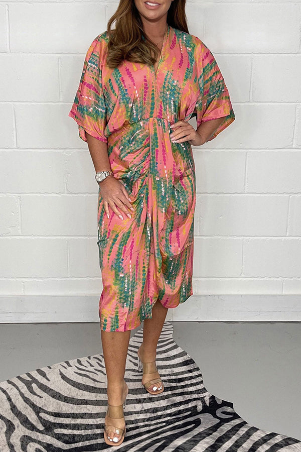 Signature Sweetie Multi Print V-neck Kimono Midi Dress