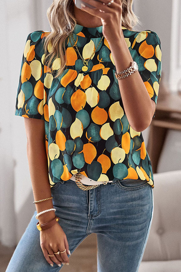 Good for Me Printed Short Sleeve Relaxed Top