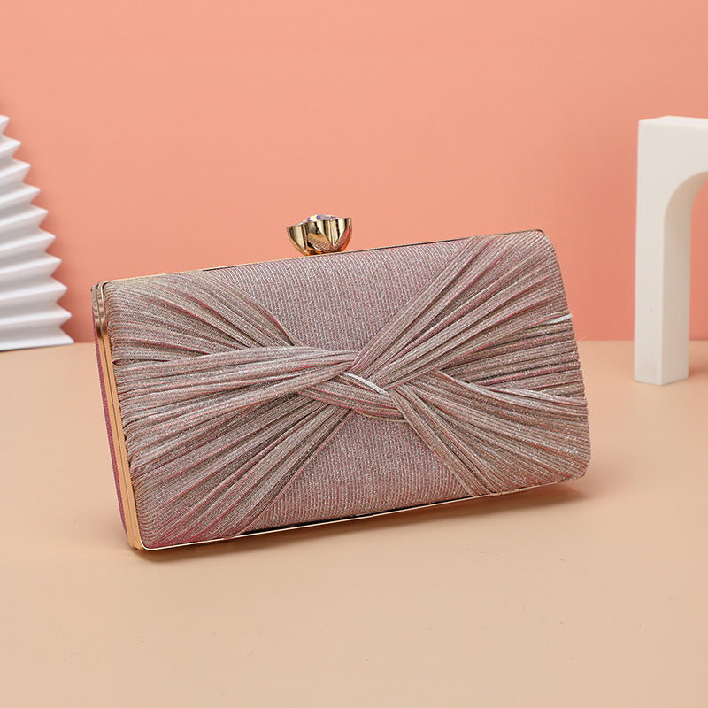 Pure Color Pleated PU Leather Banquet Bag