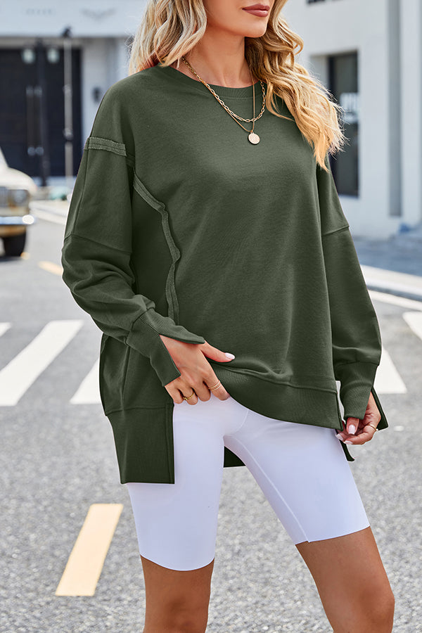 Beaully Side Slit Pullover Long Sleeve Sweatshirt