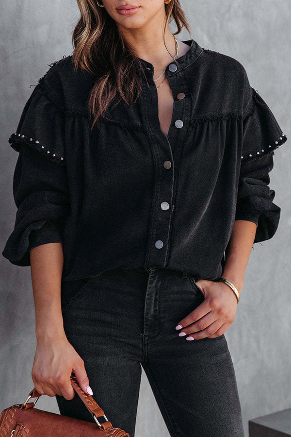 Balloon Sleeve Oversized Denim Shirt