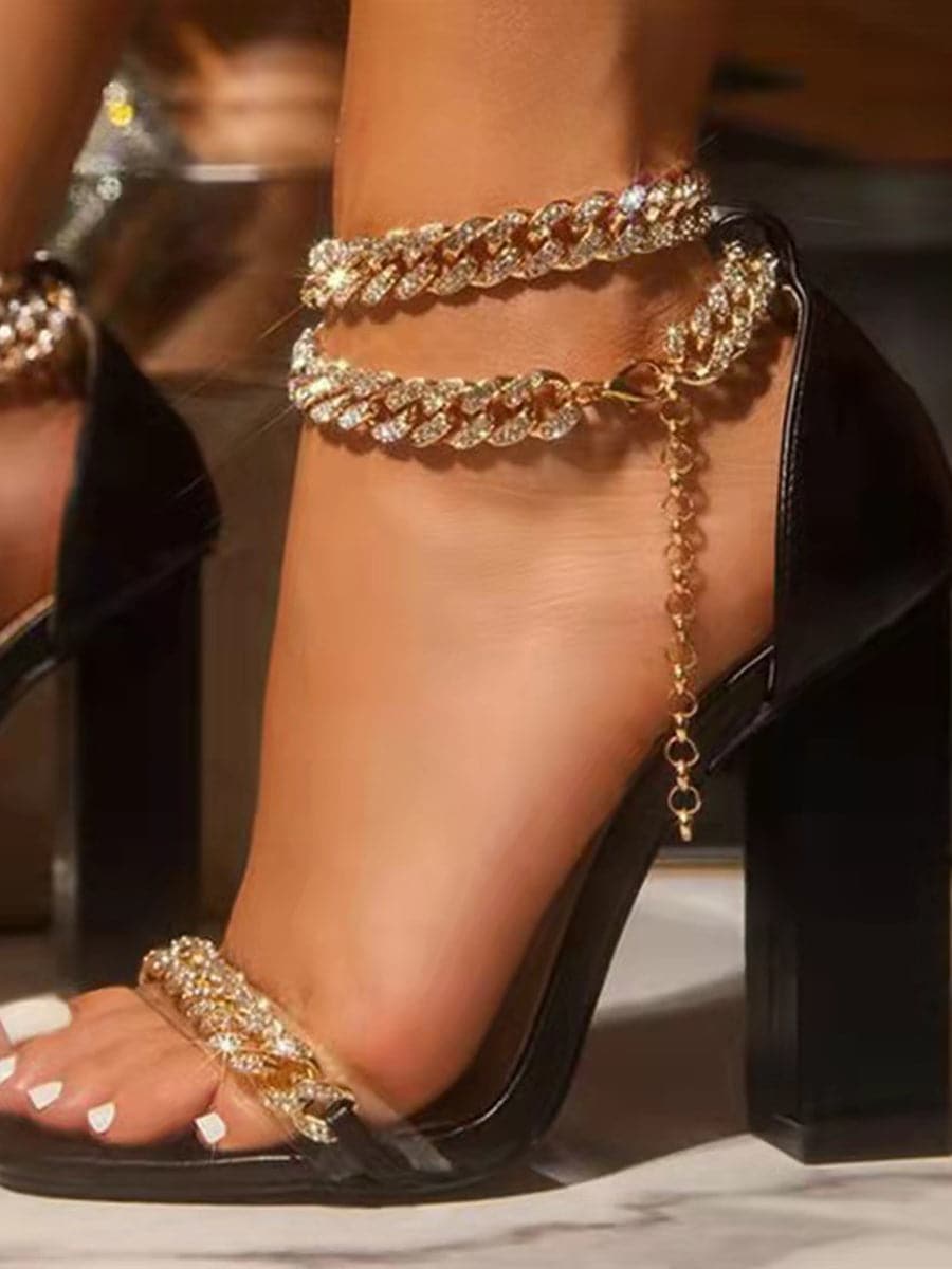 Metallic Detail Ankle Strap High Heel MHE1066