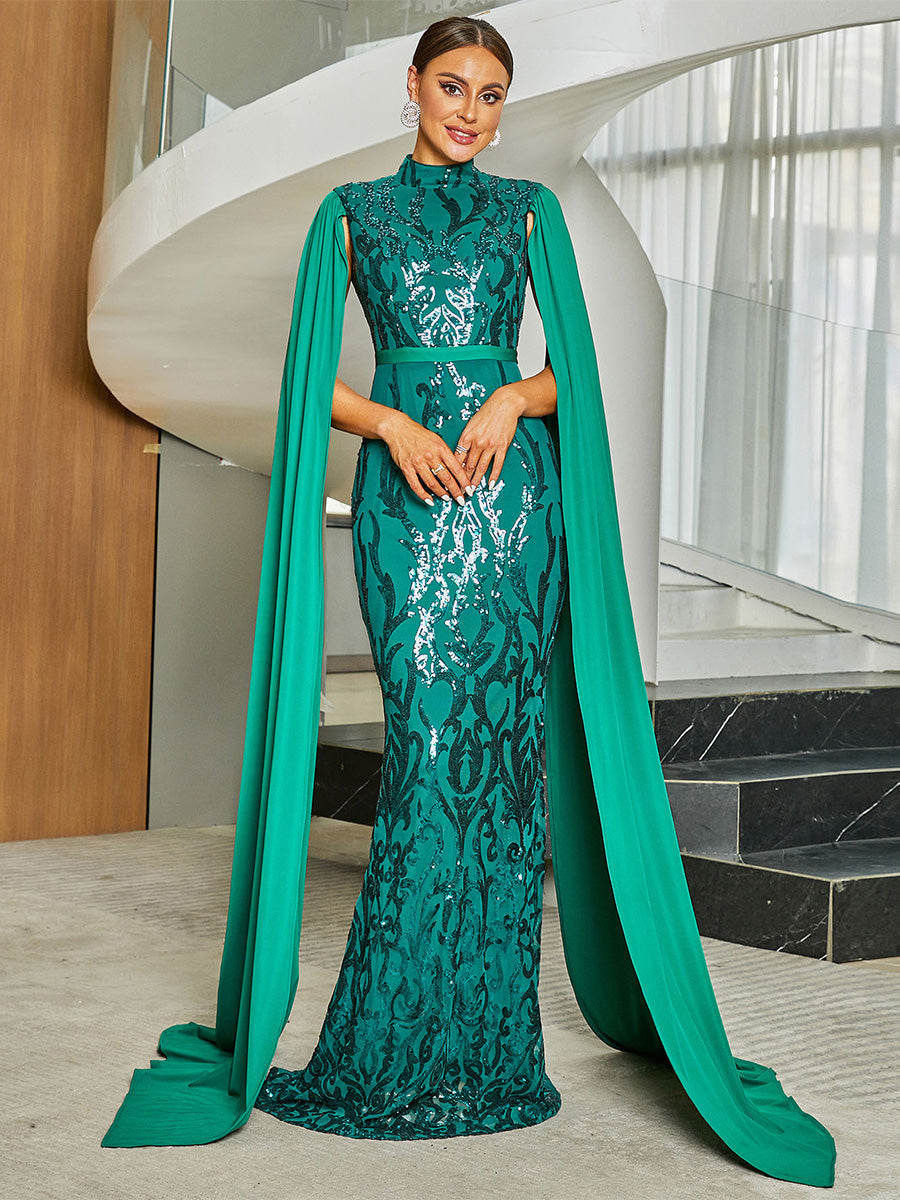 Stand Collar Ribbon Mermaid Evening Dress XJ2054