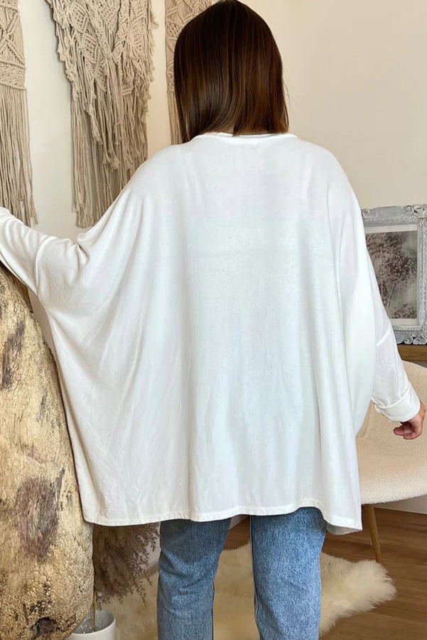 Live Happy Dream Printed Dolman Sleeve Loose Sweatshirt