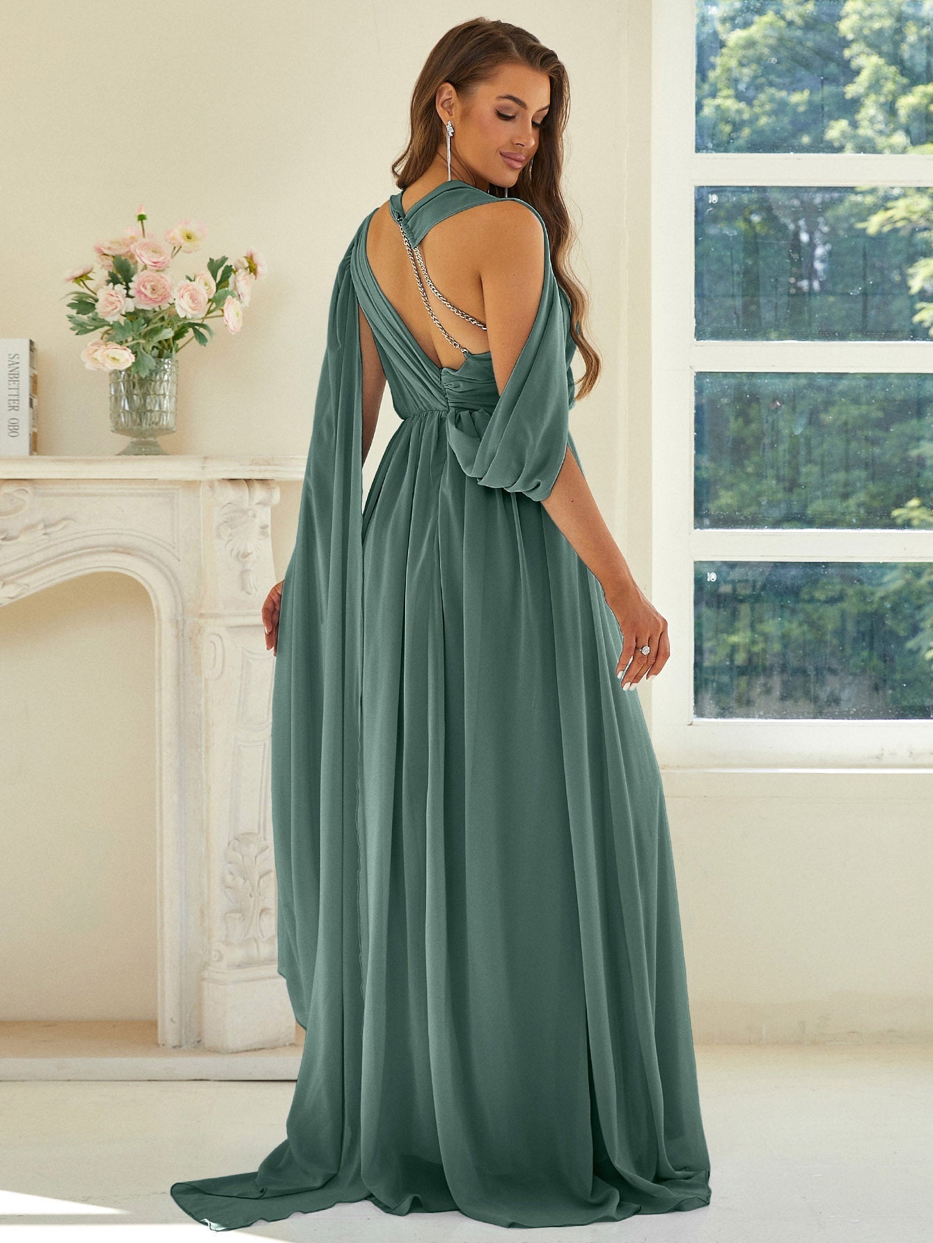 One-shoulder Cutout Chiffon Dress XJ2887