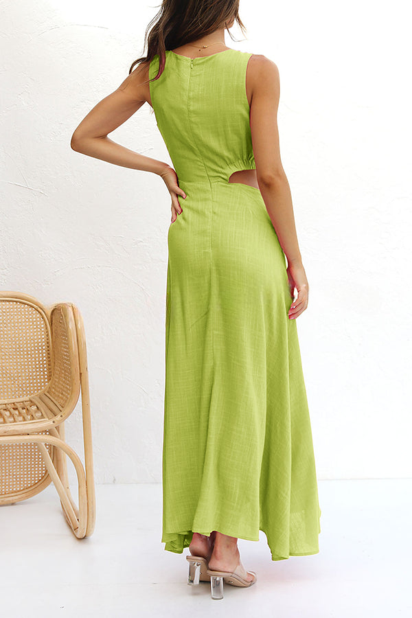 Well Loved Cotton Blend Cutout Waist Slit Maxi Dress