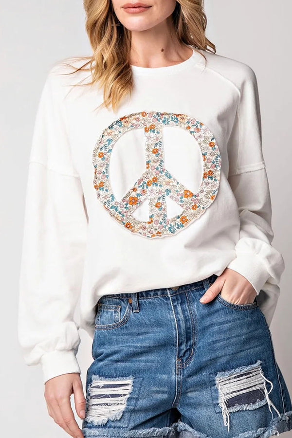 Peace Up Cotton Blend Floral Print Relaxed Pullover