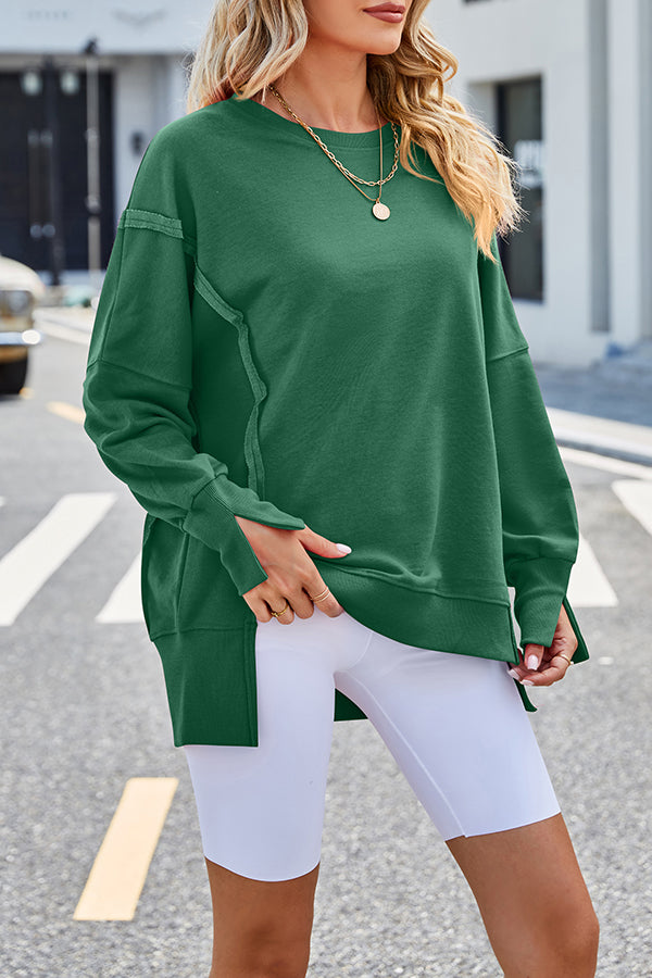 Beaully Side Slit Pullover Long Sleeve Sweatshirt