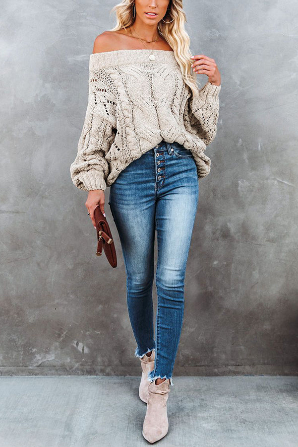 Surprising You Cable Knit Off The Shoulder Sweater