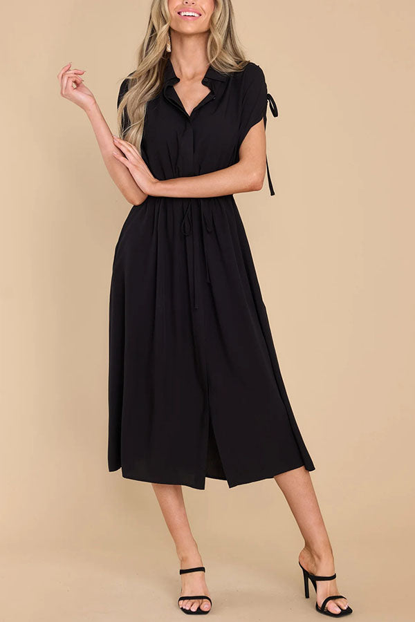 My Favorite Moments Pocketed Ruched Adjustable Waist Midi Dress