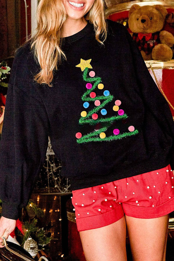 Rainbow Christmas Tree Lurex Pullover Long Sleeved Sweatshirt