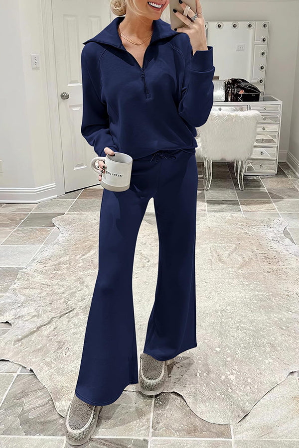 Comfy and Cute Zipper Pullover and Elastic Waist Pocket Lounge Pants Suit