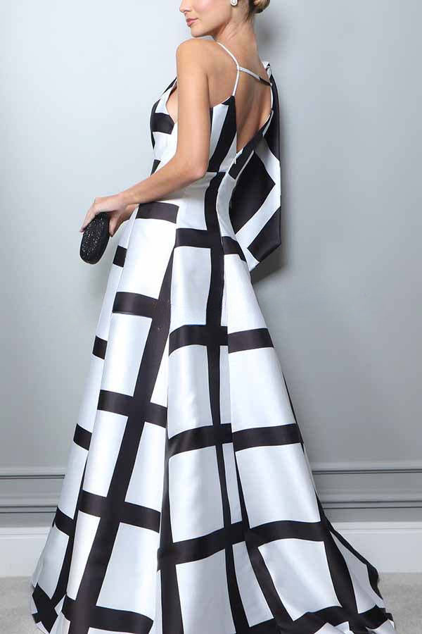 Meet Me in Dubai Grid Print Shoulder Decoration Formal Maxi Dress