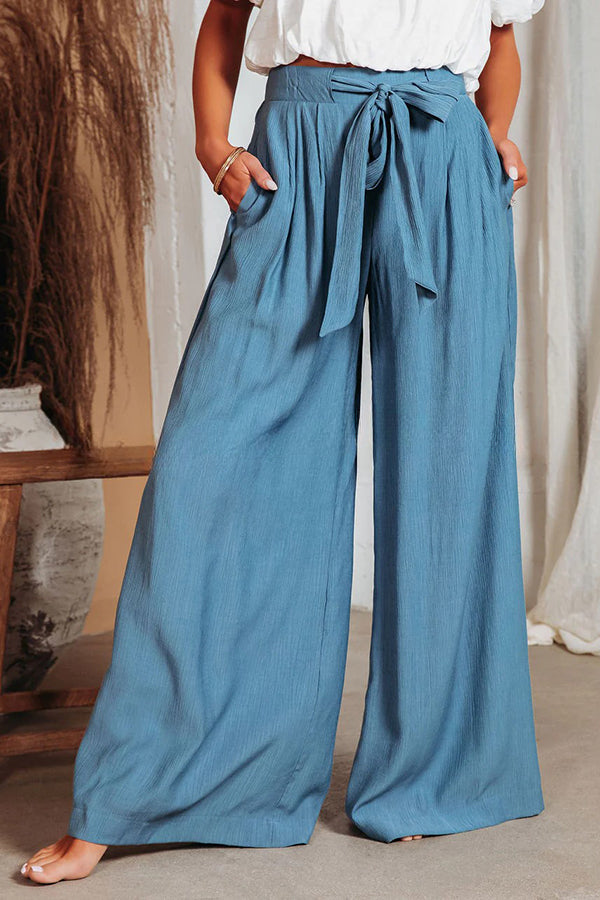 High Waist Pocket Tie Long Pants