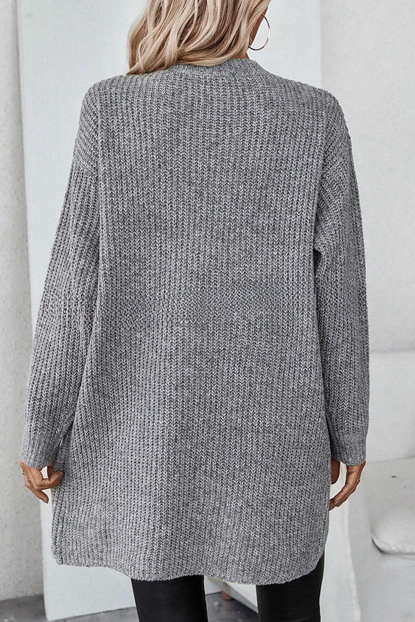 Essence Solid Wrap Hem Knitted Long Sleeve Midi Sweater