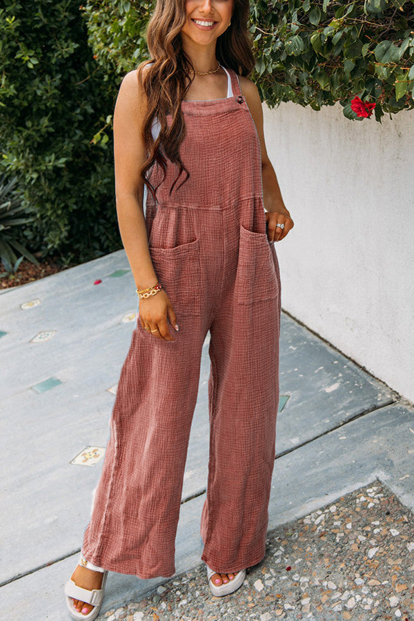 On Bali Time Cotton Blend Lightweight Wide Leg Jumpsuit