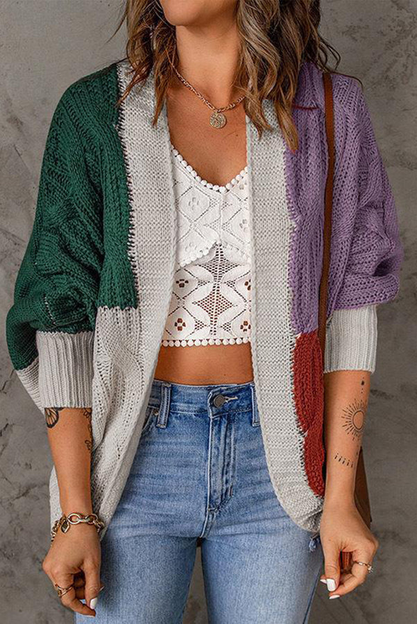 Paint Your Day Cable Knit Batwing Sleeve Multi Cardigan