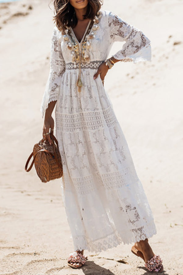 Dream Catcher Lace Patchwork Tassel Maxi Dress