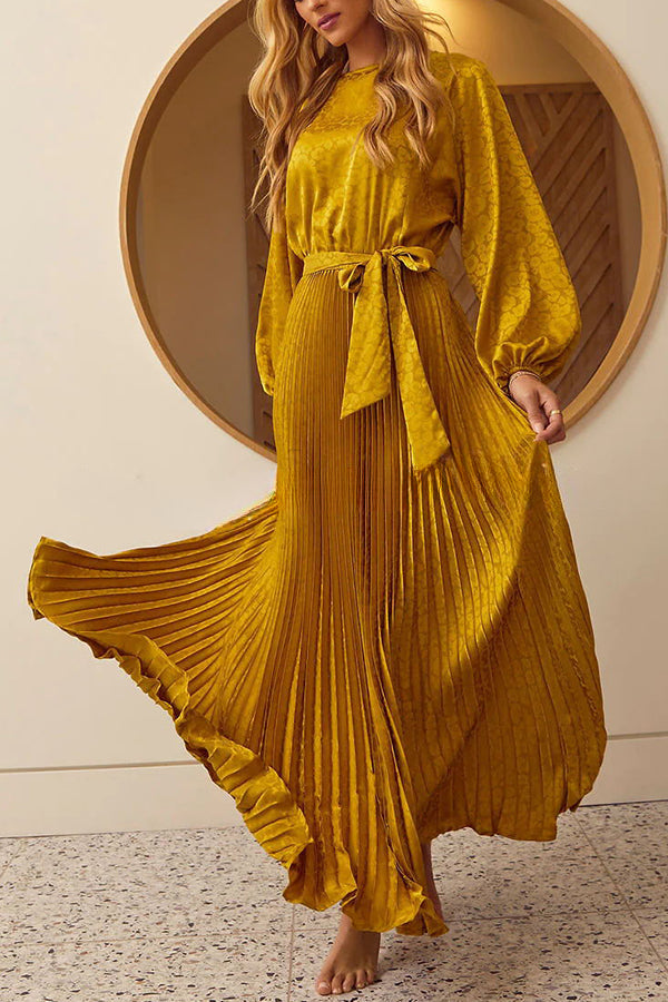 Look Like Fairytale Satin Kimono Sleeve Belt Pleated Maxi Dress