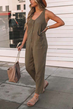 Brigitte Cotton Button Pocketed Jumpsuit