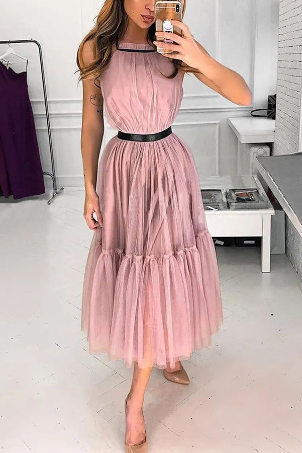 Expect The Best Tulle Halter Neck Midi Dress