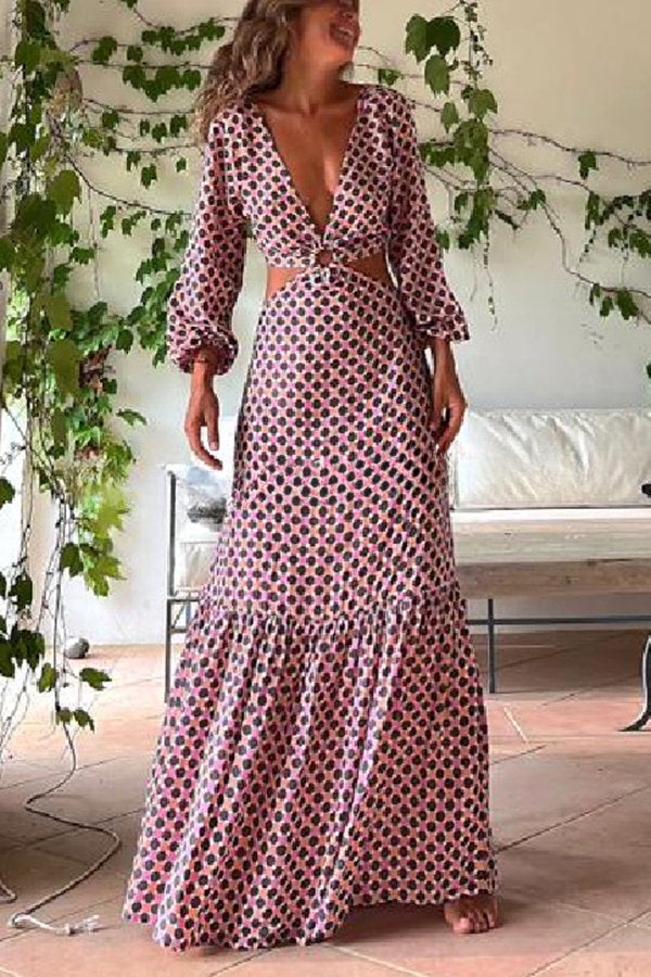 Serene Dreams Printed Side Cutout Elastic Waist Maxi Dress